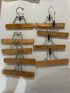 9 Wood Pants hangers with metal clips open close hanging pants men women